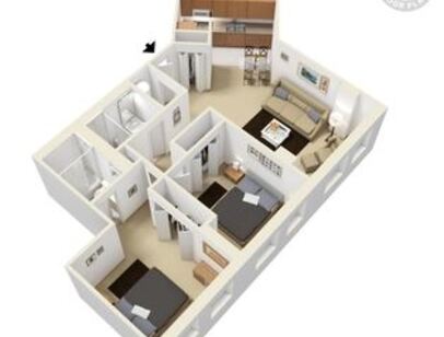 Two Bedroom Two Bath: Beds - 2: Baths - 2: SqFt Range - 870 to 870