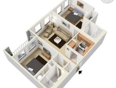 Two Bedroom Two Bath: Beds - 2: Baths - 2: SqFt Range - 950 to 950