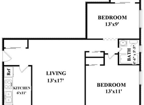 The Calhoun: Beds - 2: Baths - 1: SqFt Range - 680 to 680