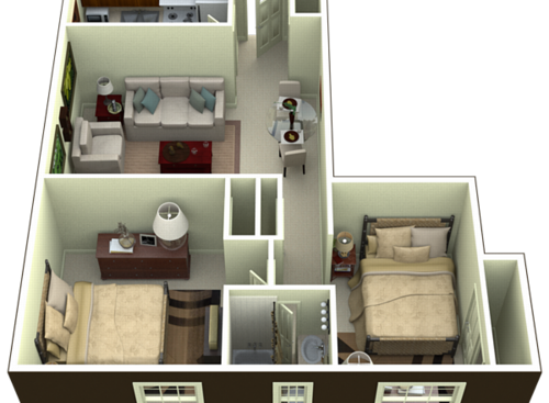 The Calhoun: Beds - 2: Baths - 1: SqFt Range - 680 to 680