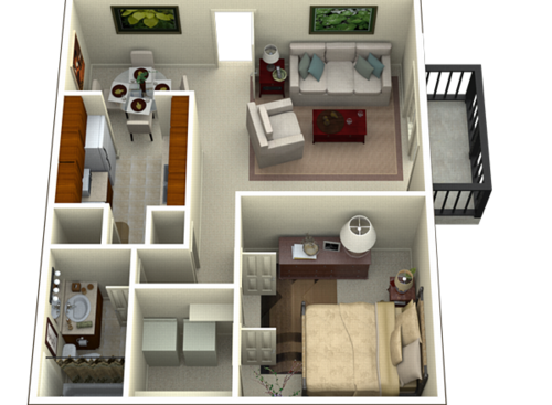 One Bedroom Patio/Balcony: Beds - 1: Baths - 1: SqFt Range - 650 to 650