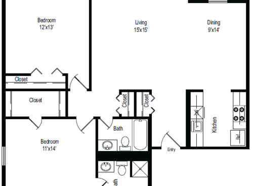 The Clarendon: Beds - 2: Baths - 2: SqFt Range - 1065 to 1065