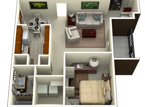 One Bedroom with Sunroom: Beds - 1: Baths - 1: SqFt Range - 740 to 740