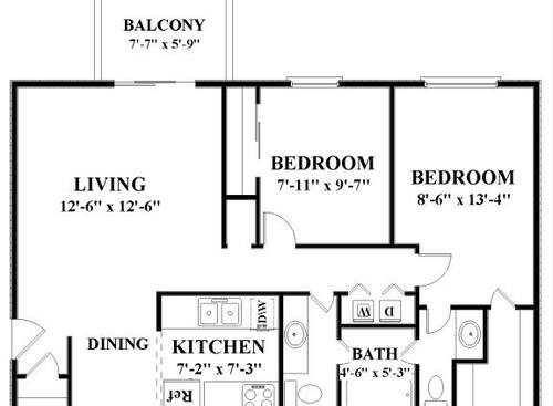 Two Bedroom Patio/Balcony: Beds - 2: Baths - 1: SqFt Range - 980 to 980