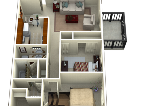 Two Bedroom Patio/Balcony: Beds - 2: Baths - 1: SqFt Range - 980 to 980