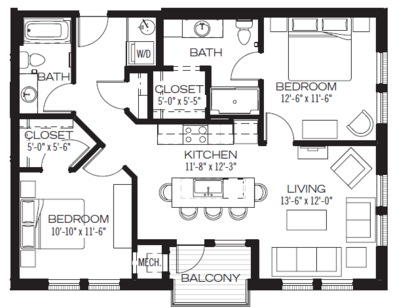 Cooper: Beds - 2: Baths - 2: SqFt Range - 984 to 984