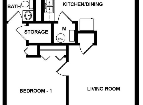 1 Bedroom HUD: Beds - 1: Baths - 1: SqFt Range - 663 to 663