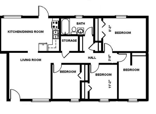 4 Bedroom: Beds - 4: Baths - 1: SqFt Range - 1052 to 1052