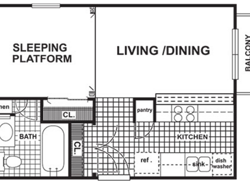 Efficiency: Beds - Studio: Baths - 1: SqFt Range - 420 to 420