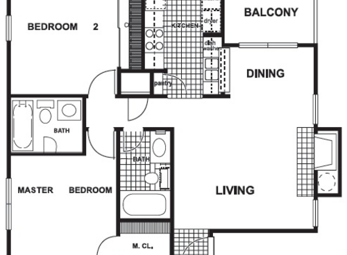 2 Bedroom: Beds - 2: Baths - 2: SqFt Range - 860 to 860