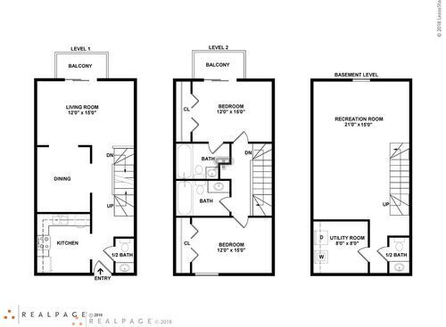 2 Bedroom Tri-Level	: Beds - 2: Baths - 2.5: SqFt Range - 1600 to 1600