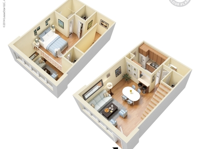 One Bedroom Townhouse - Starting at $674: Beds - 1: Baths - 1.5: SqFt Range - 796 to 796