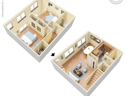 Two Bedroom Town - Starting at $803: Beds - 2: Baths - 1.5: SqFt Range - 1014 to 1014