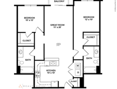 2 Bedroom w/Balcony: Beds - 2: Baths - 2: SqFt Range - 935 to 935