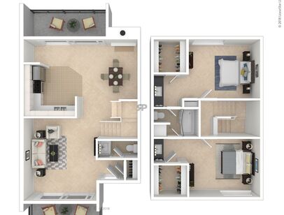 Plan T2: Beds - 2: Baths - 1.5: SqFt Range - 1200 to 1200