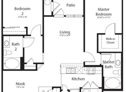 2x2C: Beds - 2: Baths - 2: SqFt Range - 1053 to 1053