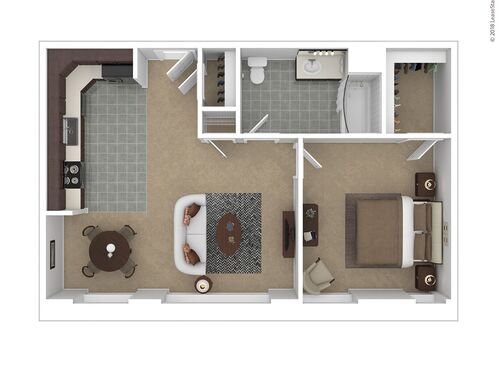 One Bedroom: Beds - 1: Baths - 1: SqFt Range - 702 to 702