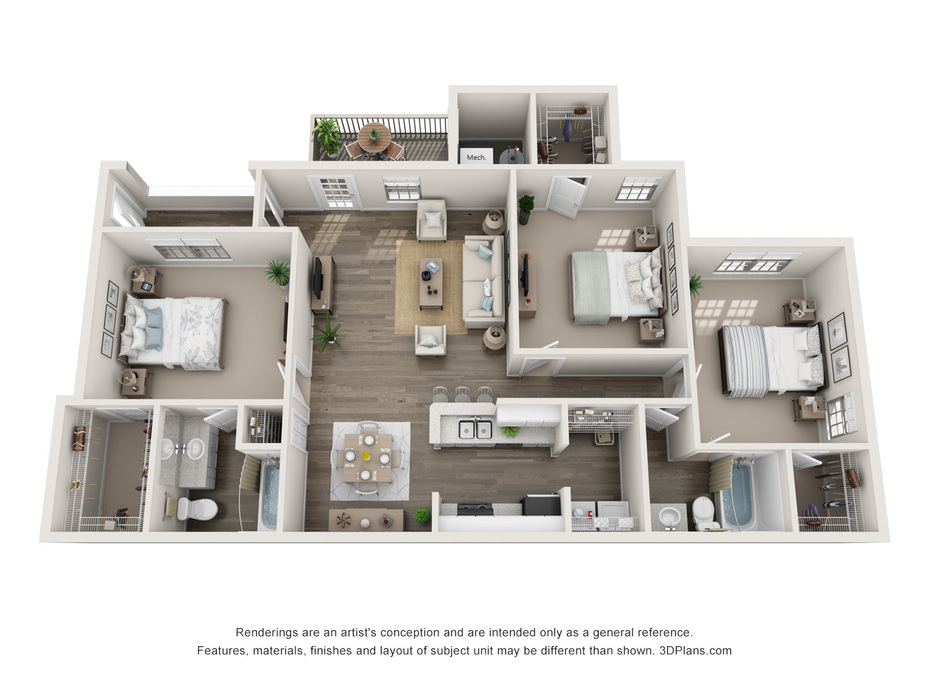 2 3 Bedroom Apartments Central Sc The Whitley Floor Plans