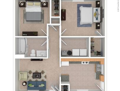 Two Bedroom: Beds - 2: Baths - 1: SqFt Range - 891 to 891