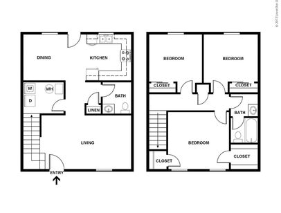 Three Bedroom: Beds - 3: Baths - 1.5: SqFt Range - 1284 to 1284