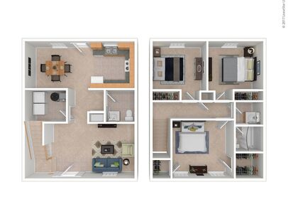 Three Bedroom: Beds - 3: Baths - 1.5: SqFt Range - 1284 to 1284