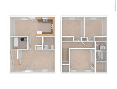 Three Bedroom: Beds - 3: Baths - 1.5: SqFt Range - 1284 to 1284