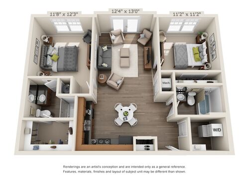2 Bedroom, 2 Bathroom Floorplan