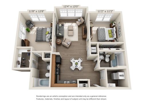 2 Bedroom, 2 Bathroom Floor plan