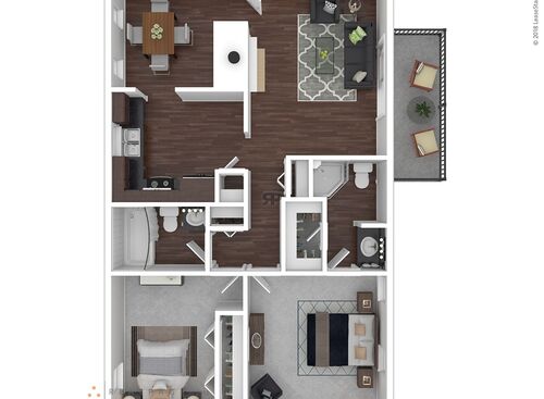 Two Bedroom (2Bedroom / 2Bath): Beds - 2: Baths - 1: SqFt Range - 925 to 925