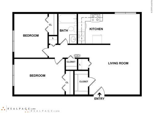 Spruce (Two Bedroom): Beds - 2: Baths - 1: SqFt Range - 825 to 825