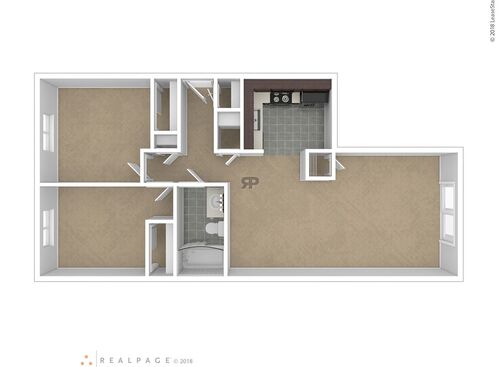 Two Bedroom One Bath: Beds - 2: Baths - 1: SqFt Range - 850 to 850