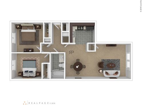 Two Bedroom One Bath: Beds - 2: Baths - 1: SqFt Range - 850 to 850
