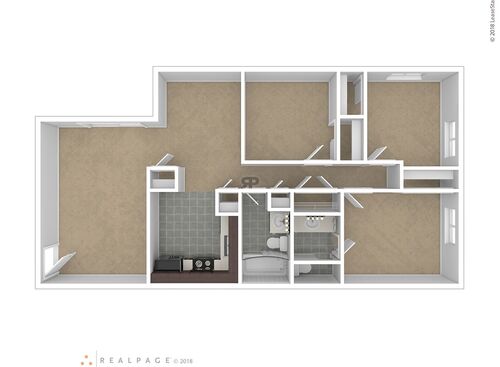 Three Bedroom Two Bath: Beds - 3: Baths - 2: SqFt Range - 985 to 985