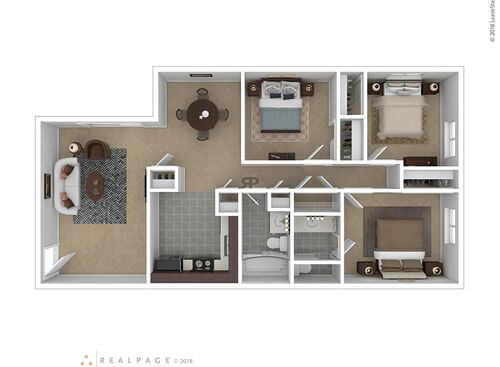 Three Bedroom Two Bath: Beds - 3: Baths - 2: SqFt Range - 985 to 985