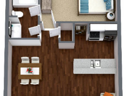 1 Bedroom (Large): Beds - 1: Baths - 1: SqFt Range - 700 to 700