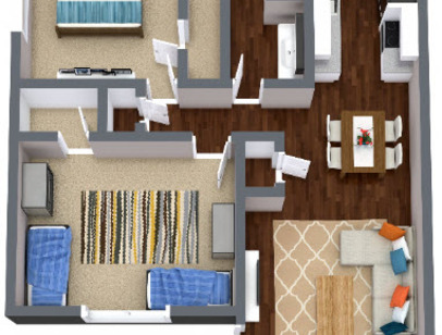 2 Bedroom: Beds - 2: Baths - 1: SqFt Range - 850 to 850