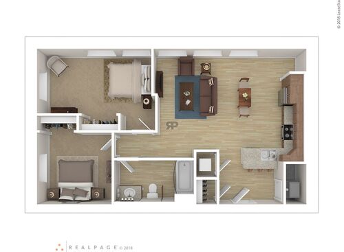 Two Bedrooms: Beds - 2: Baths - 1: SqFt Range - 1000 to 1000