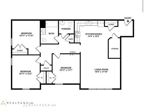 3 Bedroom: Beds - 3: Baths - 1.5: SqFt Range - 1185 to 1185