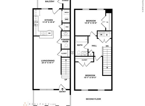 2 Bedroom: Beds - 2: Baths - 1.5: SqFt Range - 970 to 970