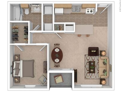 A2: Beds - 1: Baths - 1: SqFt Range - 734 to 734