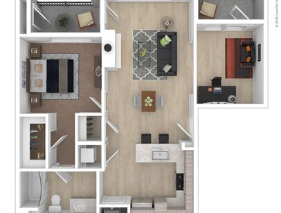 1 Bed + Den 1 Bath: Beds - 1: Baths - 1: SqFt Range - 907 to 907