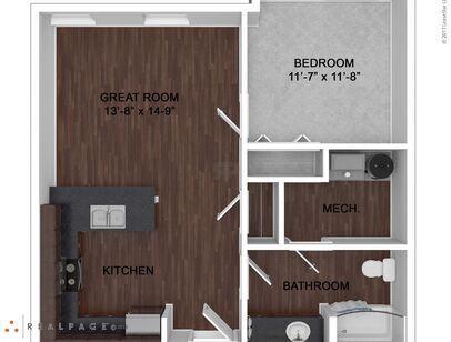 Type 3: Beds - 1: Baths - 1: SqFt Range - 705 to 705