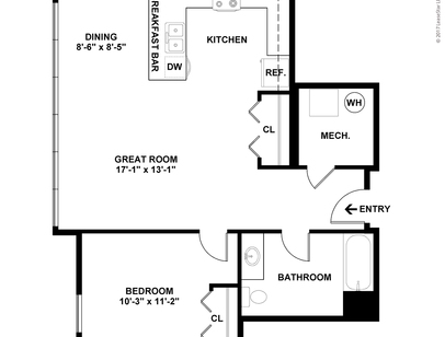 Type 4: Beds - 1: Baths - 1: SqFt Range - 873 to 873