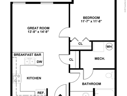 Type 3: Beds - 1: Baths - 1: SqFt Range - 705 to 705