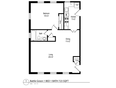 1 Bed 1 Bath: Beds - 1: Baths - 1: SqFt Range - 723 to 723