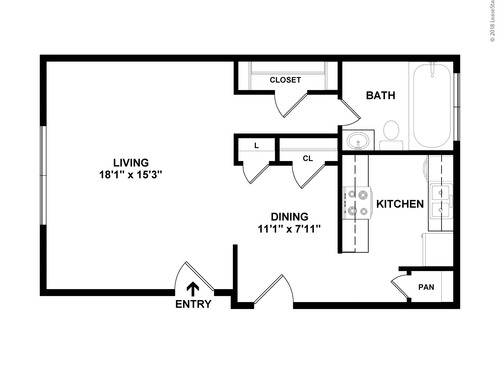Studio (1 Bath): Beds - Studio: Baths - 1: SqFt Range - 559 to 559