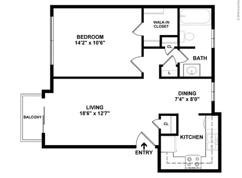 Van Noy (1 Bedroom / 1 Bath): Beds - 1: Baths - 1: SqFt Range - 670 to 670