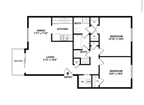 Lovell (2 Bedroom / 1.5 Bath): Beds - 2: Baths - 1.5: SqFt Range - 800 to 800