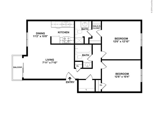 Eames (2 Bedroom / 2 Bath): Beds - 2: Baths - 2: SqFt Range - 848 to 848
