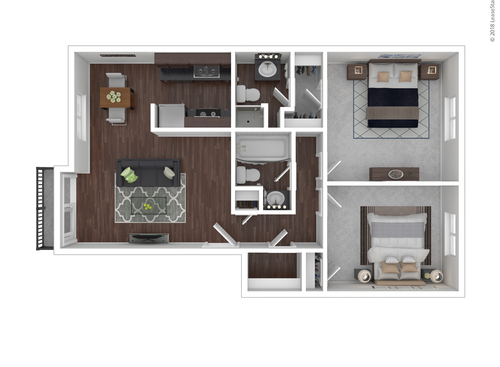 Eames (2 Bedroom / 2 Bath): Beds - 2: Baths - 2: SqFt Range - 848 to 848